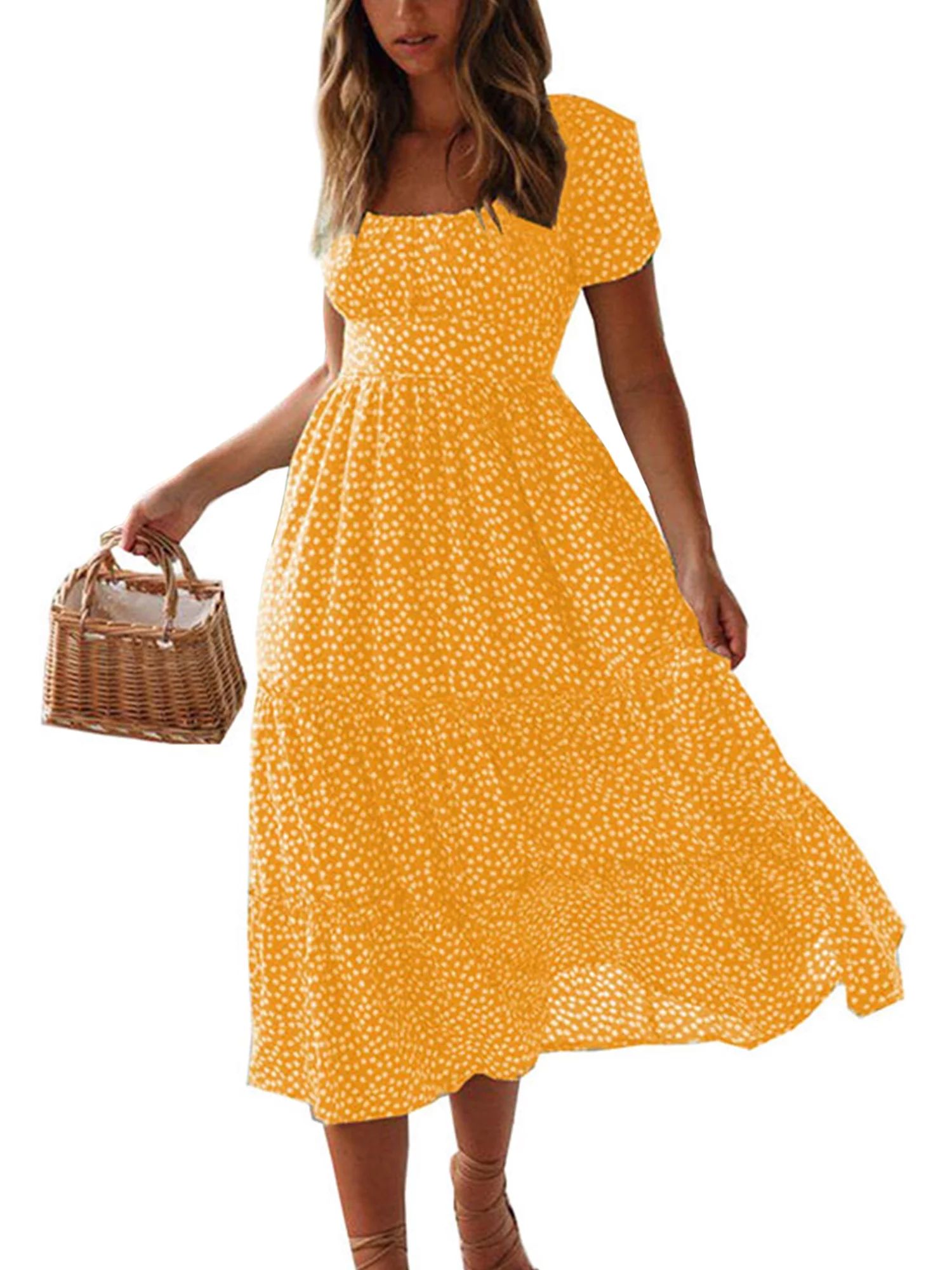 Womens Boho Midi Floral Dress Summer Short Sleeve Long Beach Sundress Floral Paisley Dresses Ladi... | Walmart (US)
