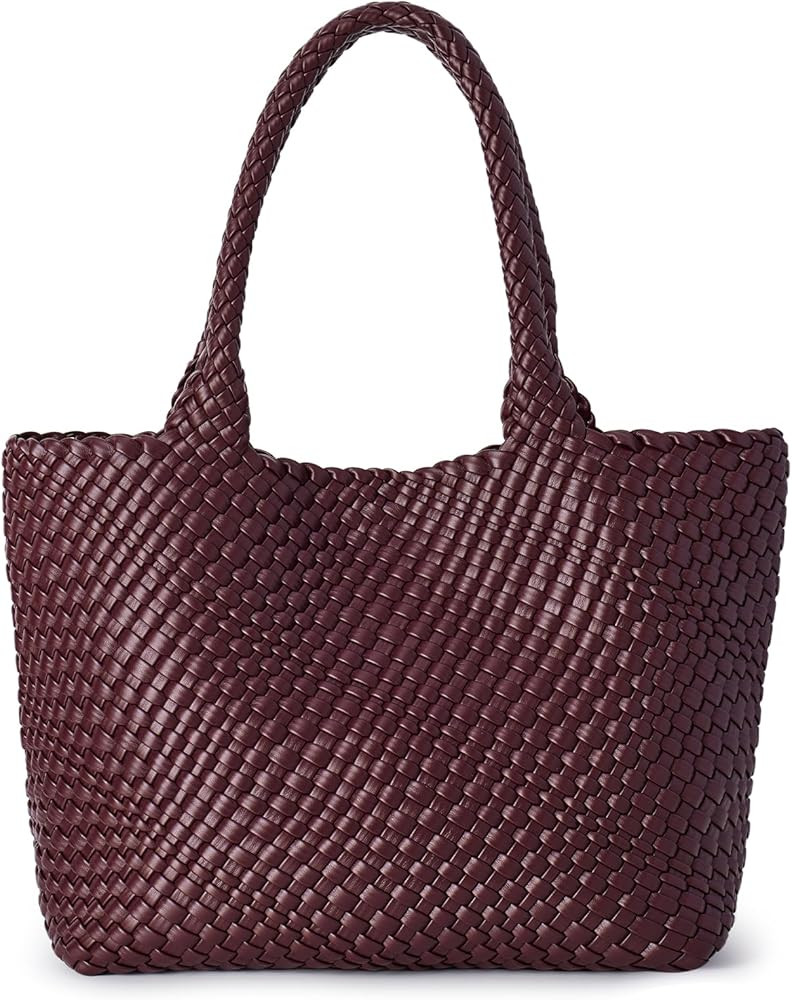 Woven Shoulder Bag for Women, Fashion Top Handle Soft Vegan Leather Shopper | Amazon (US)