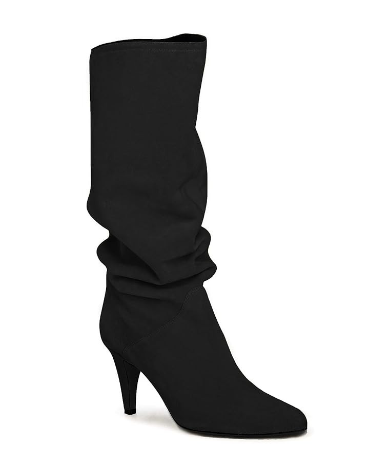 Coutgo Womens Slouchy Knee High Boots Wide Calf Kitten Heel Pointed Toe Pull On Long Boots Winter... | Amazon (US)