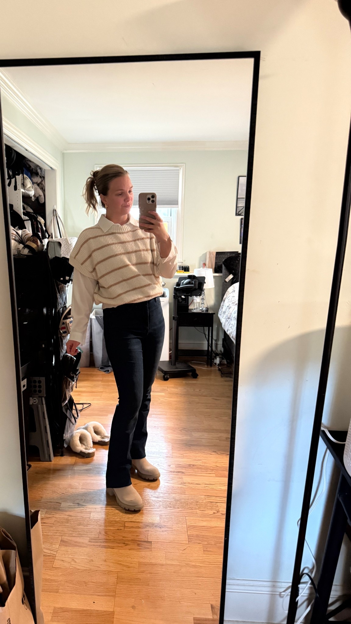 Work outfit - button down, sweater vest, boot cut jeans and boots 

#LTKFindsUnder100 #LTKFindsUnder50 #LTKWorkwear