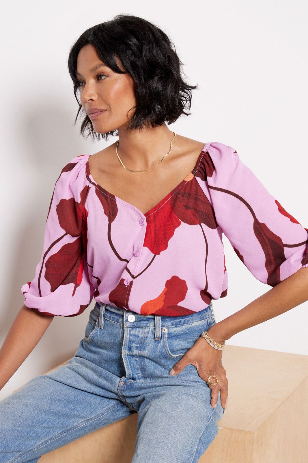Daily Button Front Blouse | EVEREVE