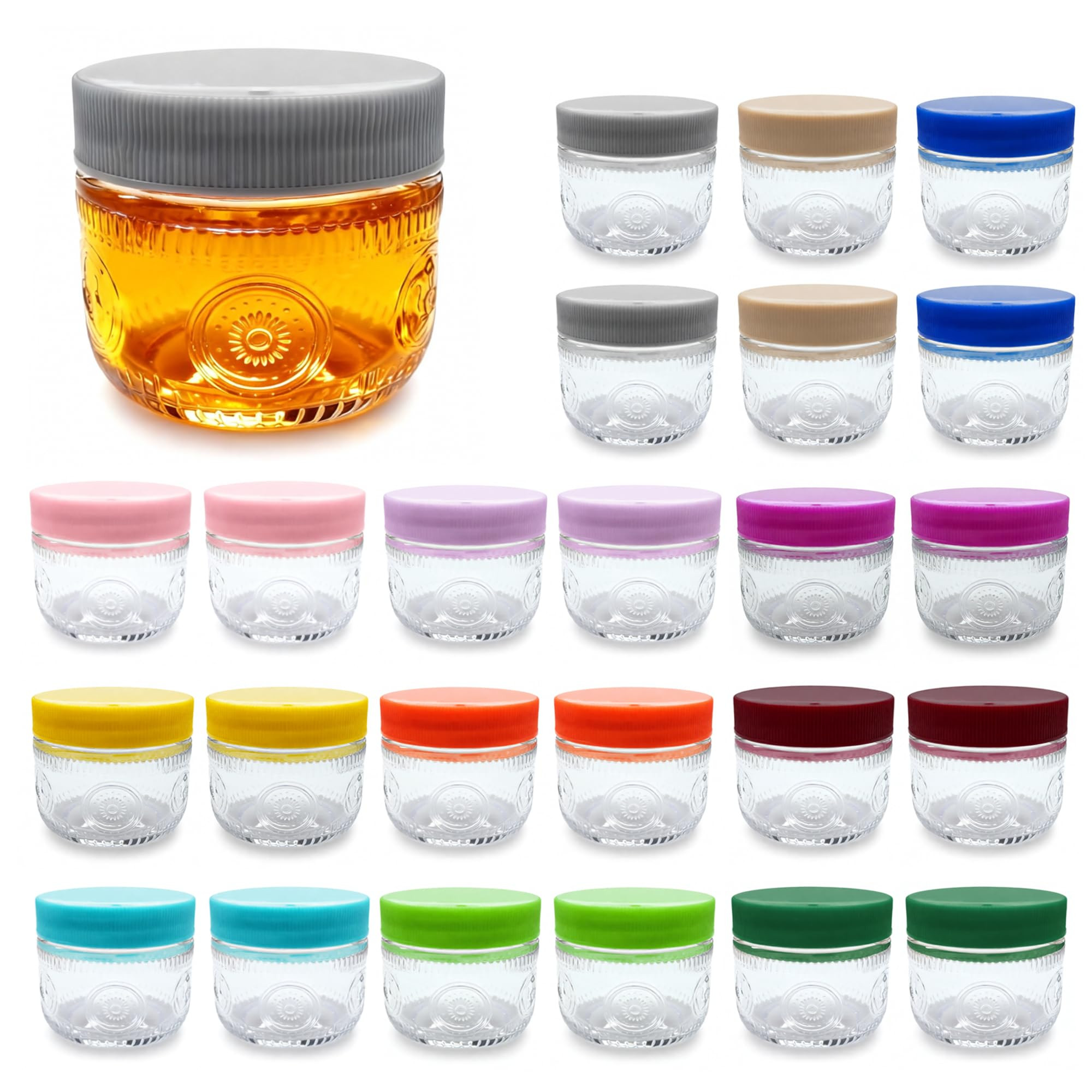 Amzcku 2 oz Mini Glass Mason Jars with Mouth Colored Lids - 24-Pack Glass Canning Jars for Storag... | Amazon (US)