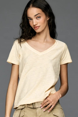 The Bennie Cotton-Slub V-Neck Short-Sleeve Tee by Pilcro | Anthropologie (US)