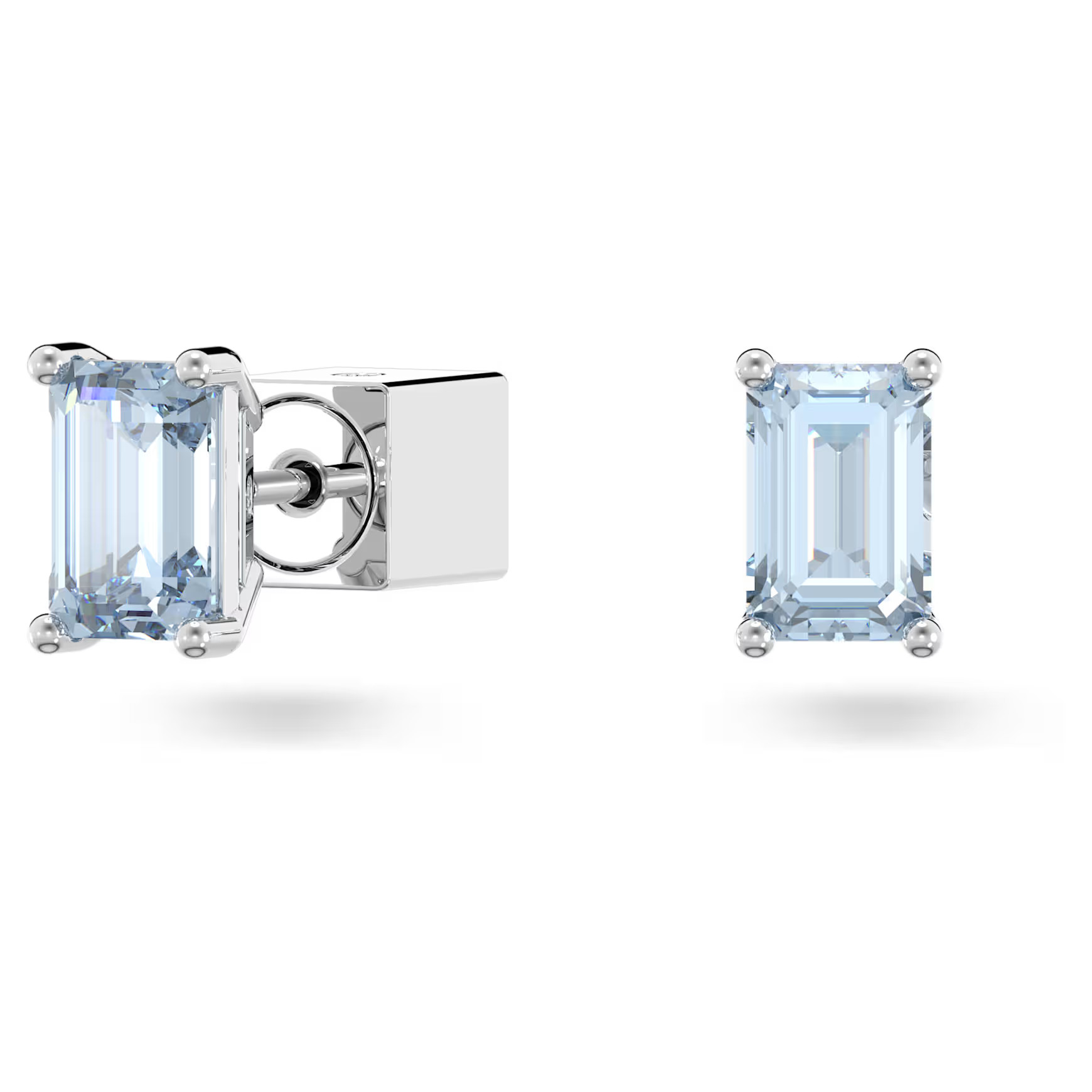 Chroma stud earrings, Cushion cut, Blue, Rhodium plated by SWAROVSKI | SWAROVSKI