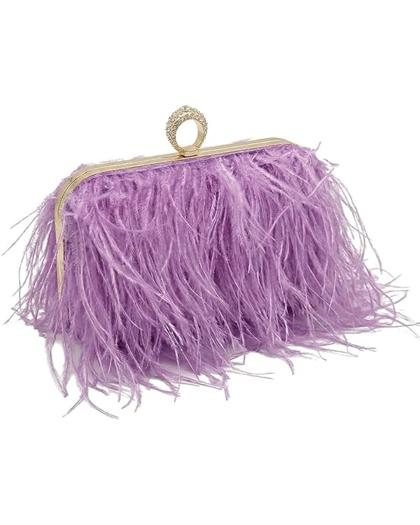 Women Ostrich Feather Purse Ostrich Tote Bag Fluffy Feather Purse Fringe Clutch Evening Handbag f... | Amazon (US)