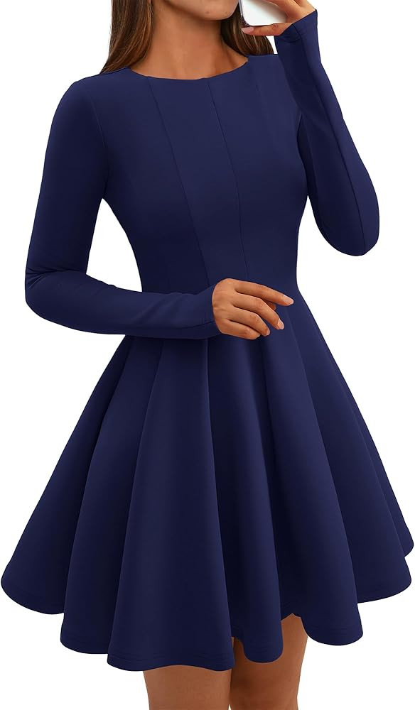 BTFBM Spring Dresses for Women 2026 Long Sleeve High Waist Pleated Flowy Aline Party Wedding Gues... | Amazon (US)