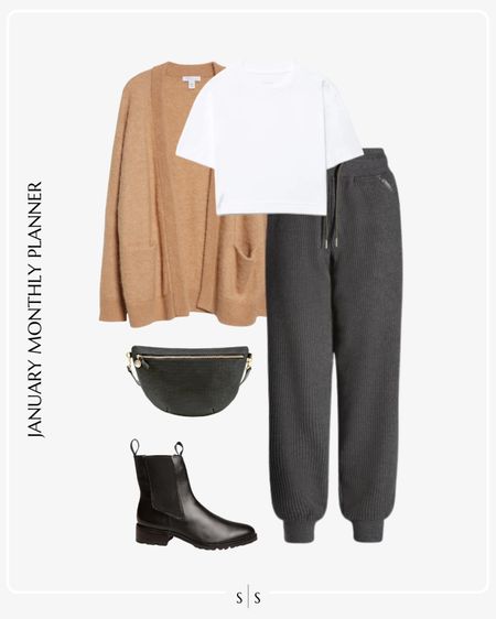 Monthly outfit planner: JANUARY: Winter looks | cropped tee, cardigan, sweatpants jogger, lug boot, belt bag 

Athleisure, weekend outfit, activewear, loungewear 

See the entire calendar on thesarahstories.com ✨ 


#LTKfitness #LTKstyletip