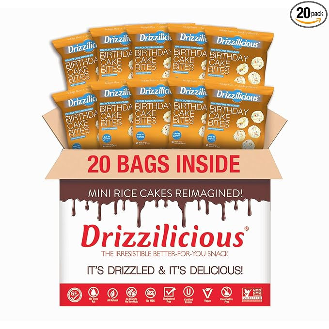Drizzilicious Mini Flavored Rice Cakes Birthday Cake - Rice Crisps, Healthy Snack for Adults and ... | Amazon (US)