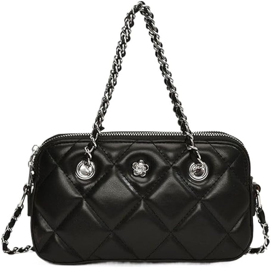 Silver Chain Crossbody Bag with Quilted Shoulder Purse, 2 Layers Faux Leather Stylish Clutch Purs... | Amazon (US)