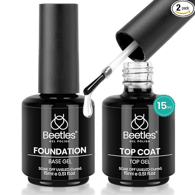 Beetles 2 Pcs 15ml No Wipe Gel Top Coat and Base Coat Set - Shine Finish and Long Lasting Soak Of... | Amazon (US)