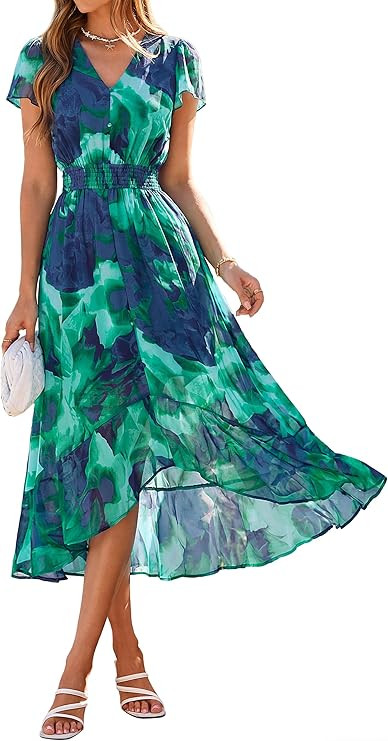 Simplee Womens Summer Floral Boho Dress 2026 V Neck High Low Short Sleeve Flowy Maxi Beach Vacati... | Amazon (US)