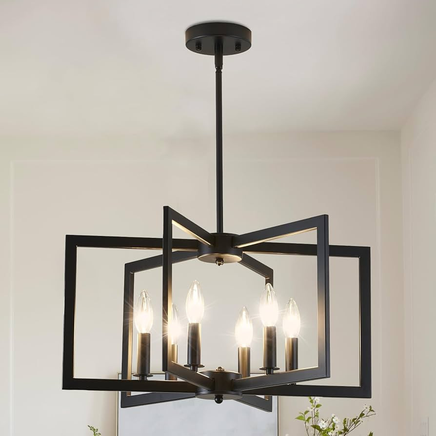 Black Chandelier, Dining Room Light Fixture Geometric Metal Modern Industrial Chandelier Lighting... | Amazon (US)