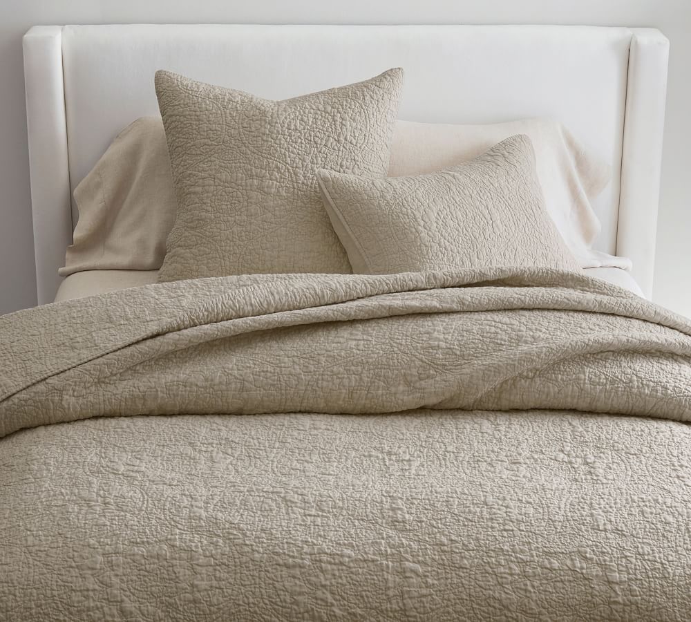 Belgian Flax Linen Floral Stitch Quilt & Shams | Pottery Barn (US)