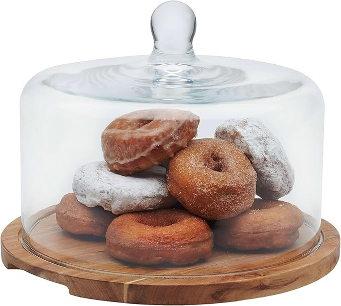 Libbey Acacia Wood Cake Stand with Dome Lid, Ball Top Handle Cake Holder with Lid, Covered Cake S... | Amazon (US)