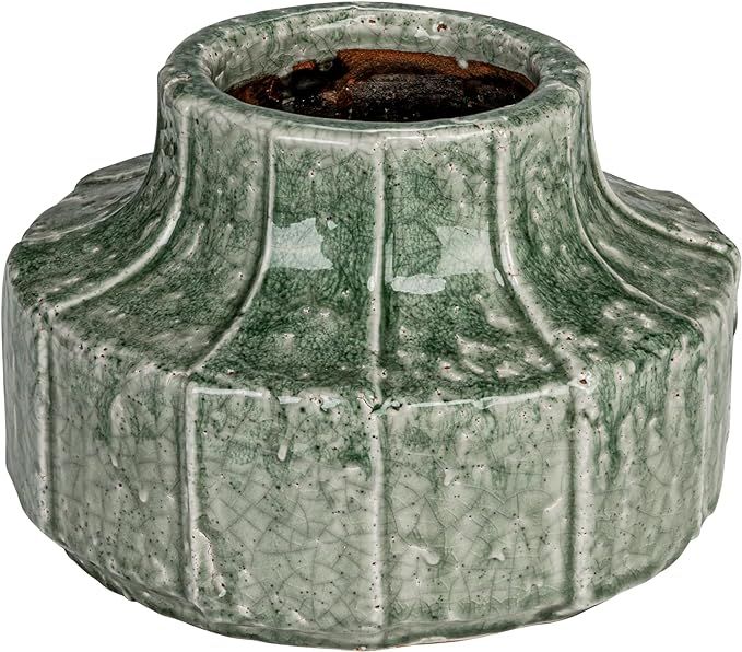 Creative Co-Op Terra-Cotta Vase Planter with Embossed Lines and Crackle Glaze, Green | Amazon (US)