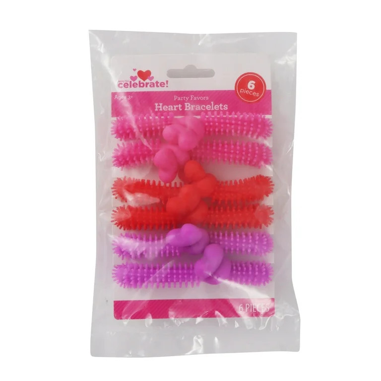 Heart Bracelet Party Favors, Red, Purple, and Pink, 6 Count, Valentine's Day by Way To Celebrate | Walmart (US)