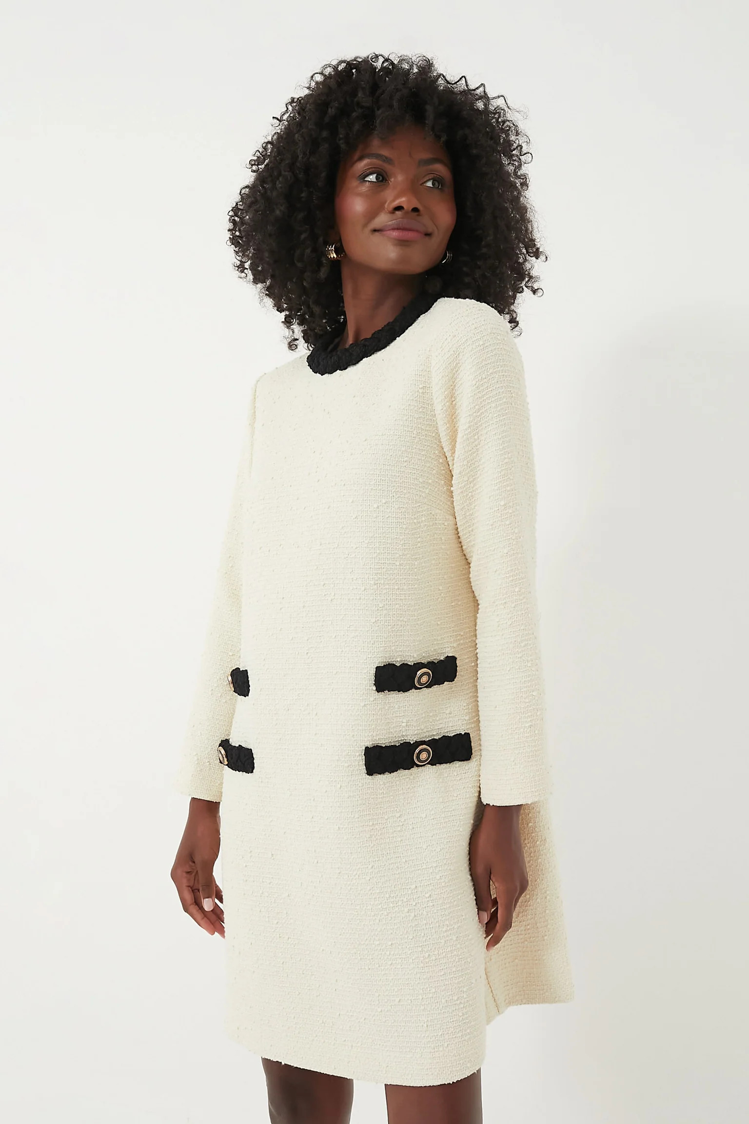 Cream Tweed Long Sleeve Jackie Dress | Tuckernuck (US)