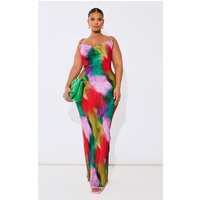 Plus Multi Printed Plisse Cowl Neck Maxi Dress | PrettyLittleThing US