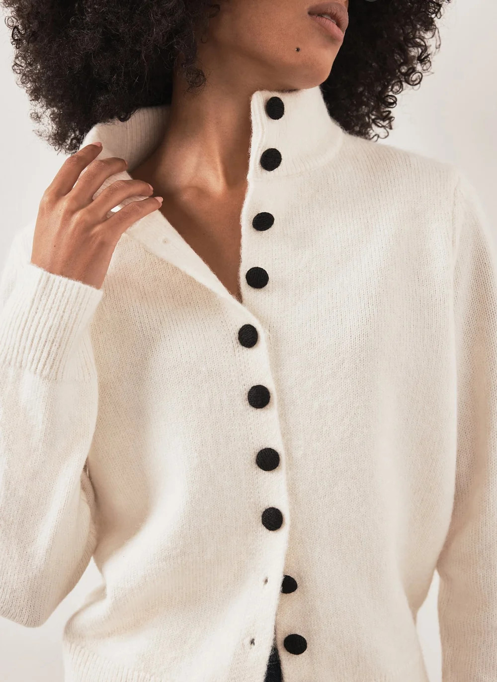 Cream Funnel Neck Knit Cardigan | Mint Velvet - ROW