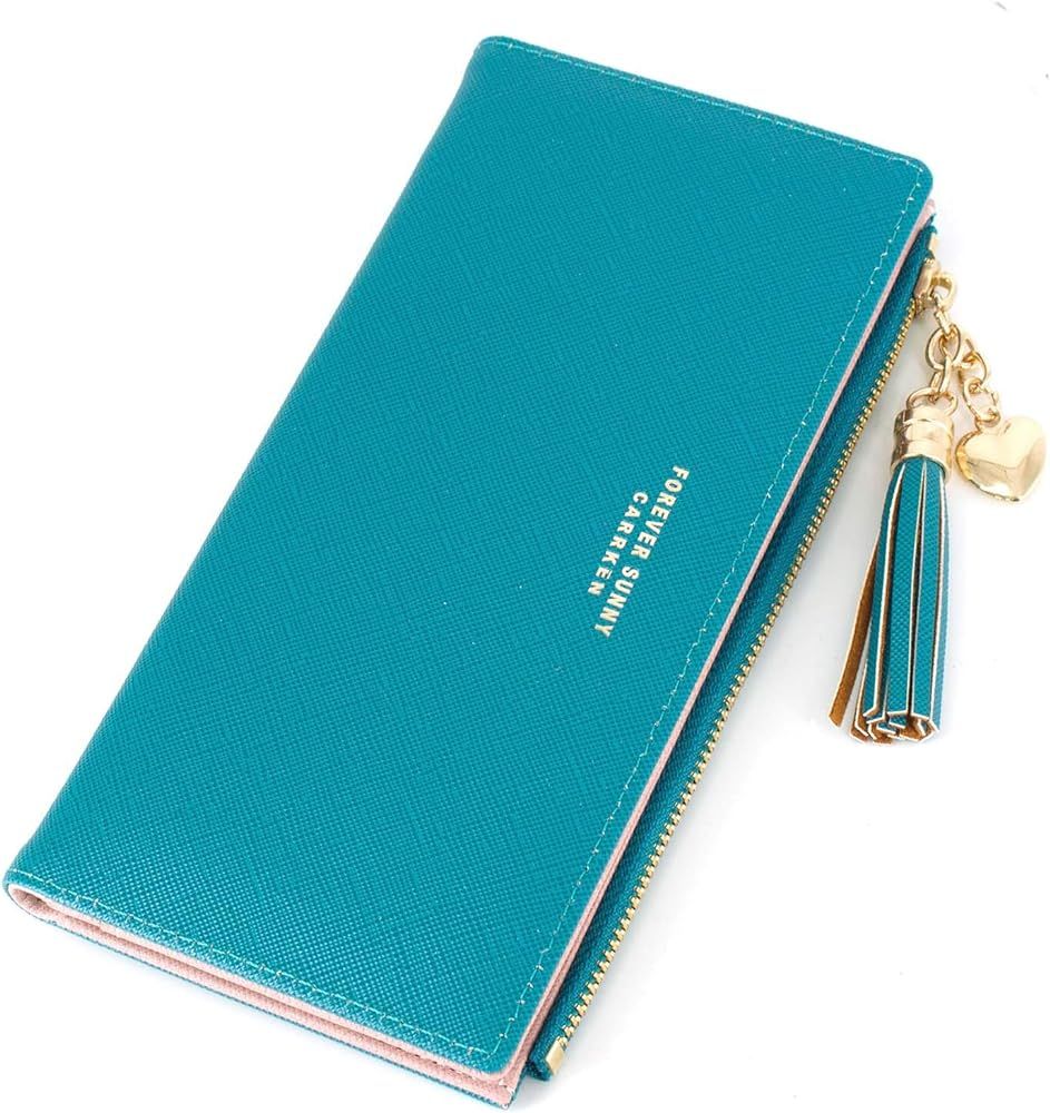 Slim Wallet for Women Long Tassel Zipper Clutch Purse Handbag Card Case Wallet (Black) | Amazon (US)