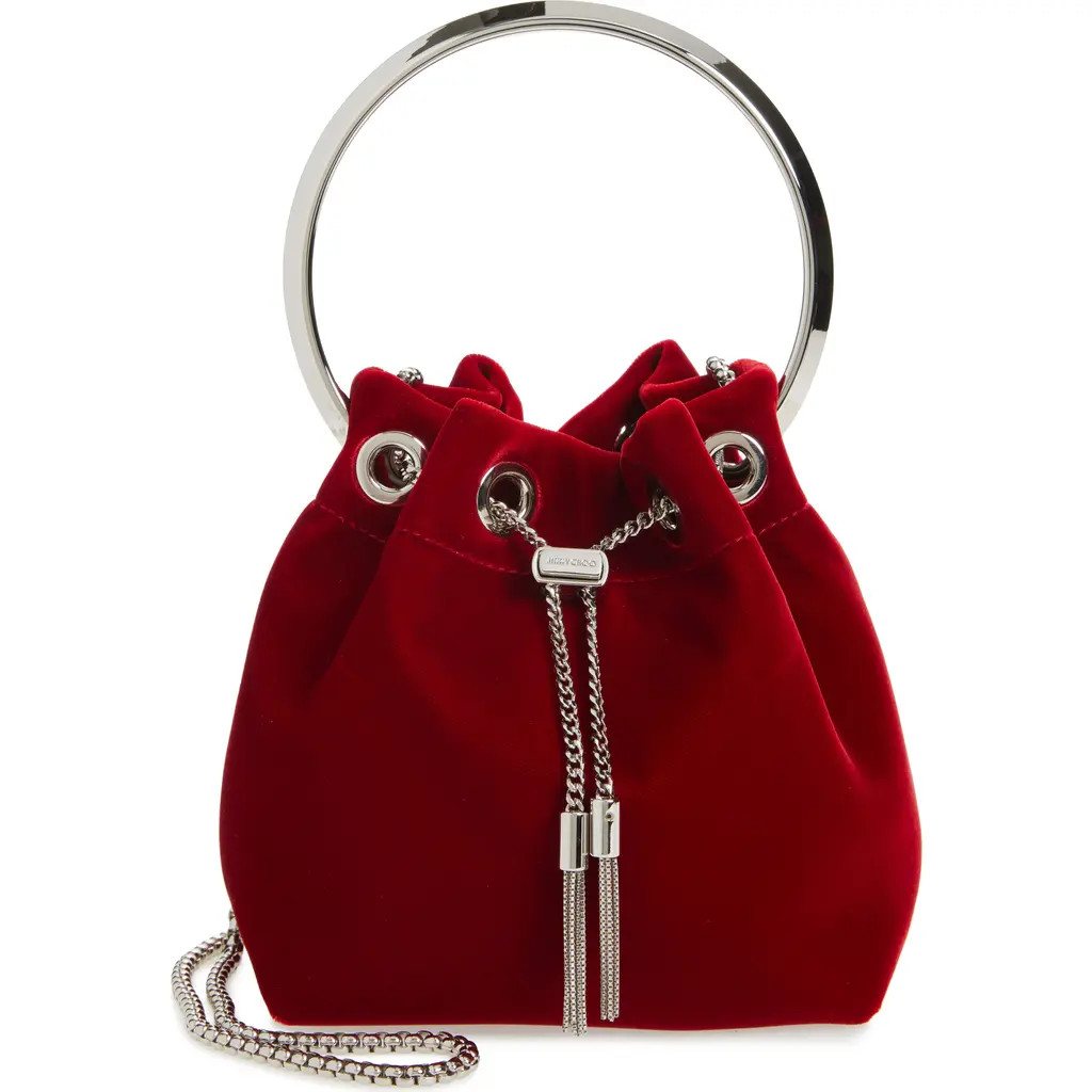 Jimmy Choo Bon Bon Bucket Bag in Ruby Red/Silver at Nordstrom | Nordstrom
