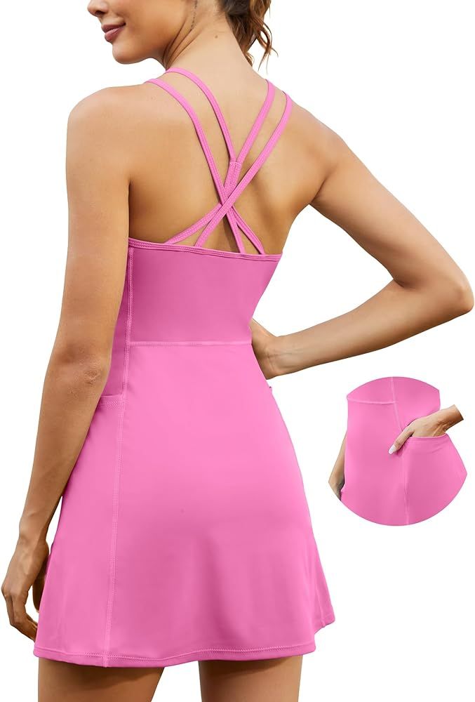 Tennis Dresses for Women Athletic Dress with Built in Shorts & Bra Pocket Golf Workout Dress Cros... | Amazon (US)