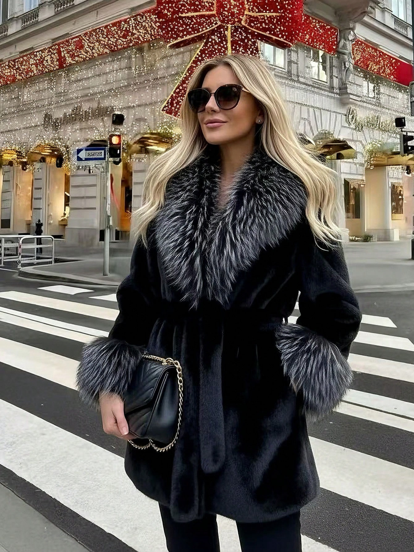 2025 Winter New Faux Fur Collar Faux Fur Coat, Retro Loose Long Sleeve Women Fake Fur Jacket | SHEIN