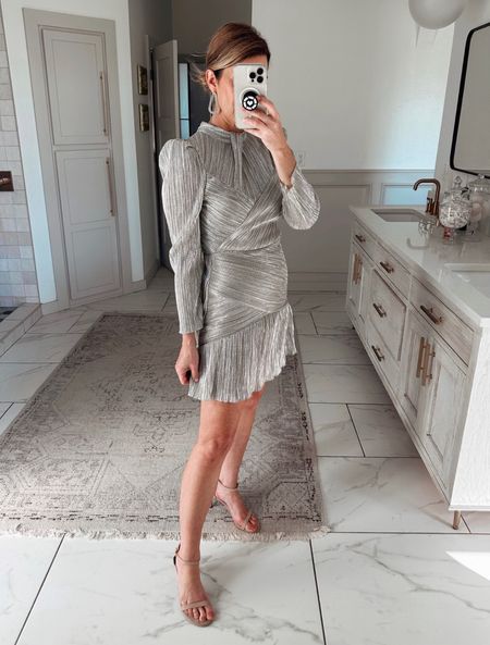 Sailor sadee dress in platinum. This is such a pretty cocktail dress. I’m wearing a size medium, but it has plenty of stretch so size down if in between sizes 
Stuart Weitzman heels 

#LTKCon #LTKover40 #LTKmidsize