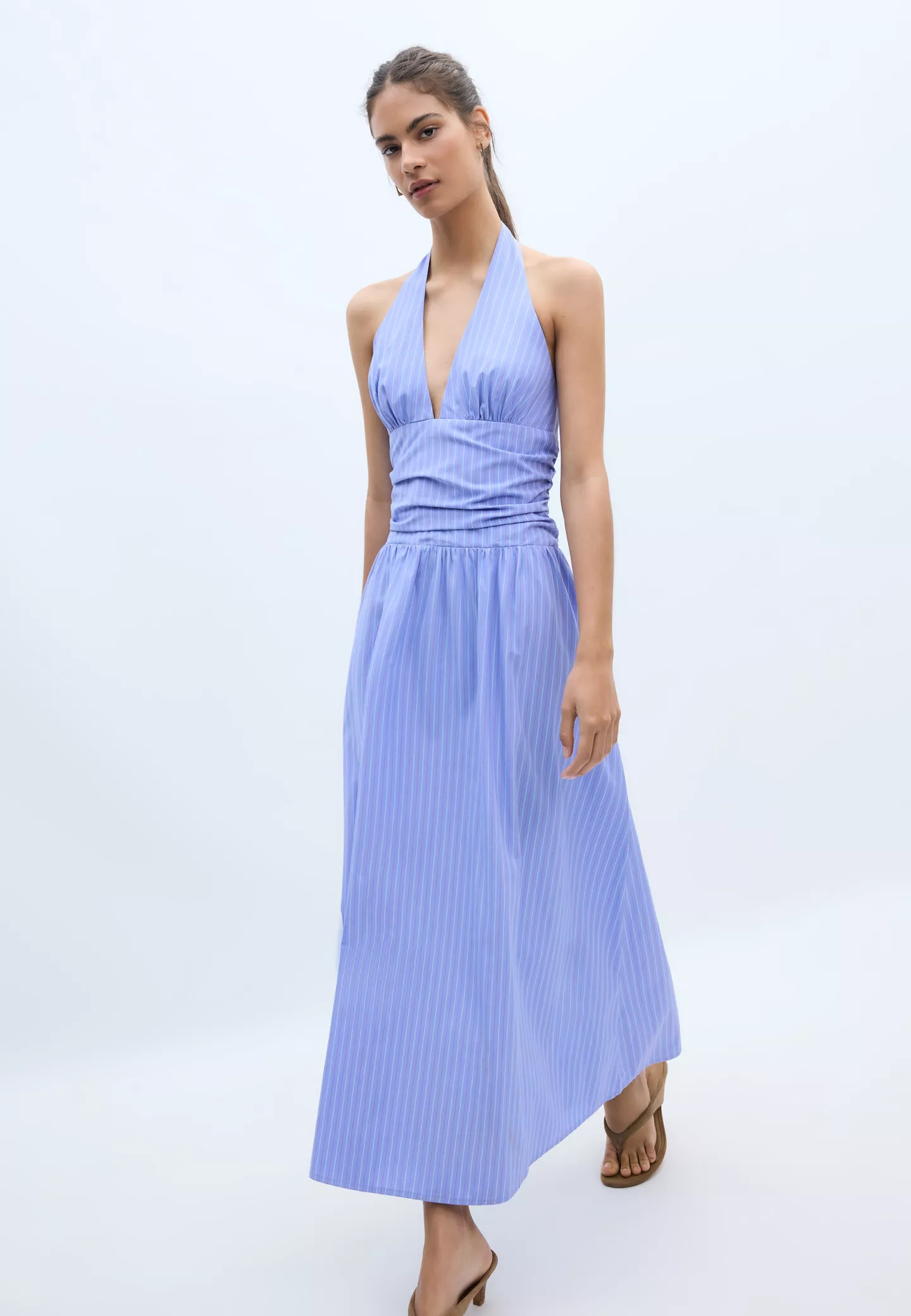 Halter poplin midi dress - Women's fashion | Stradivarius United Kingdom | Stradivarius (UK)