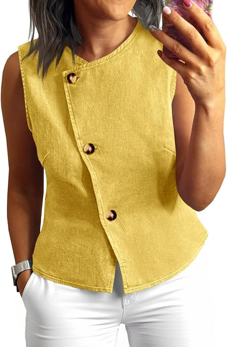 Tankaneo Women Denim Vest Tops Sleeveless Jean Shirts Jacket Waistcoats | Amazon (US)