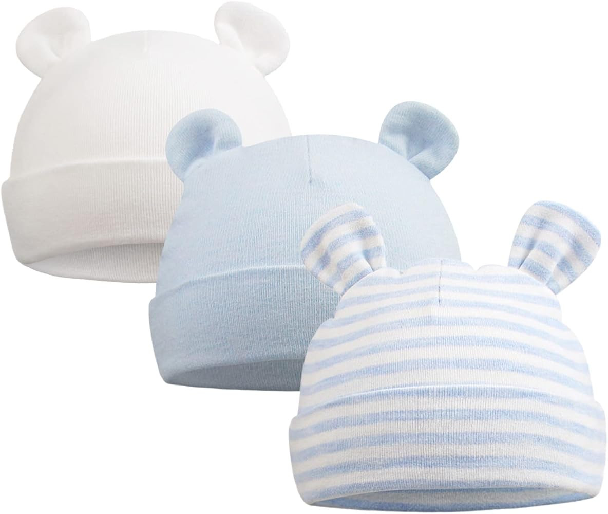 Original Cotton Newborn Hats for Girls Striped Preemie Baby Hats Bear Ears Infant Boys Beanies 0-... | Amazon (US)