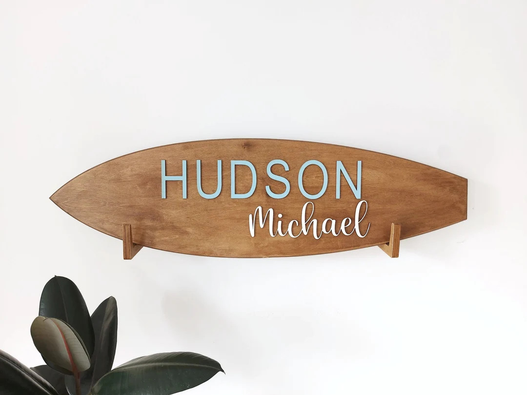 Personalized Surfboard Sign 3D Wooden Above Crib Name Sign Baby Surf Wall Art Nursery Decor Baby ... | Etsy (US)