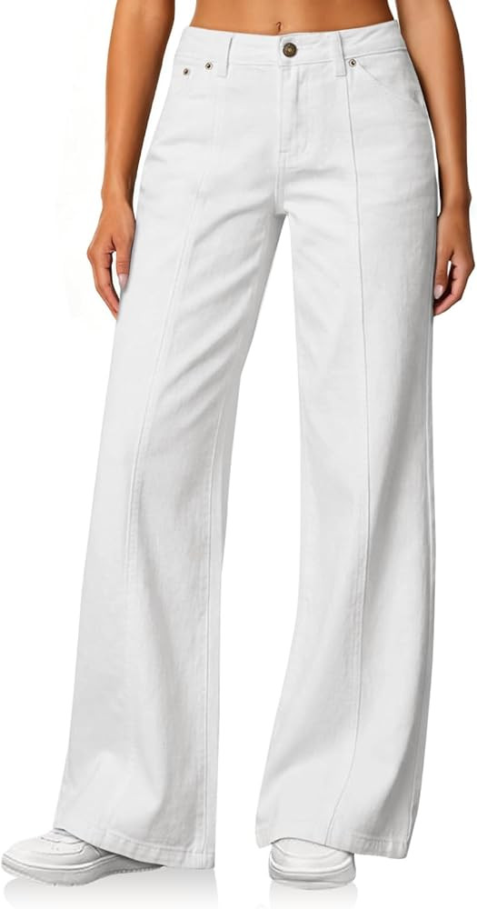 Cicy Bell Womens Wide Leg Jeans High Waisted Baggy Stretchy Front Seam Denim Pants with Pockets | Amazon (US)