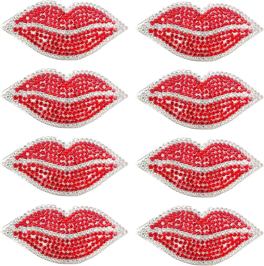 Honbay 10PCS Rhinestones Red Lip Iron On Patches Lip Embroidery Sew On Patches for Jeans Clothes ... | Amazon (US)
