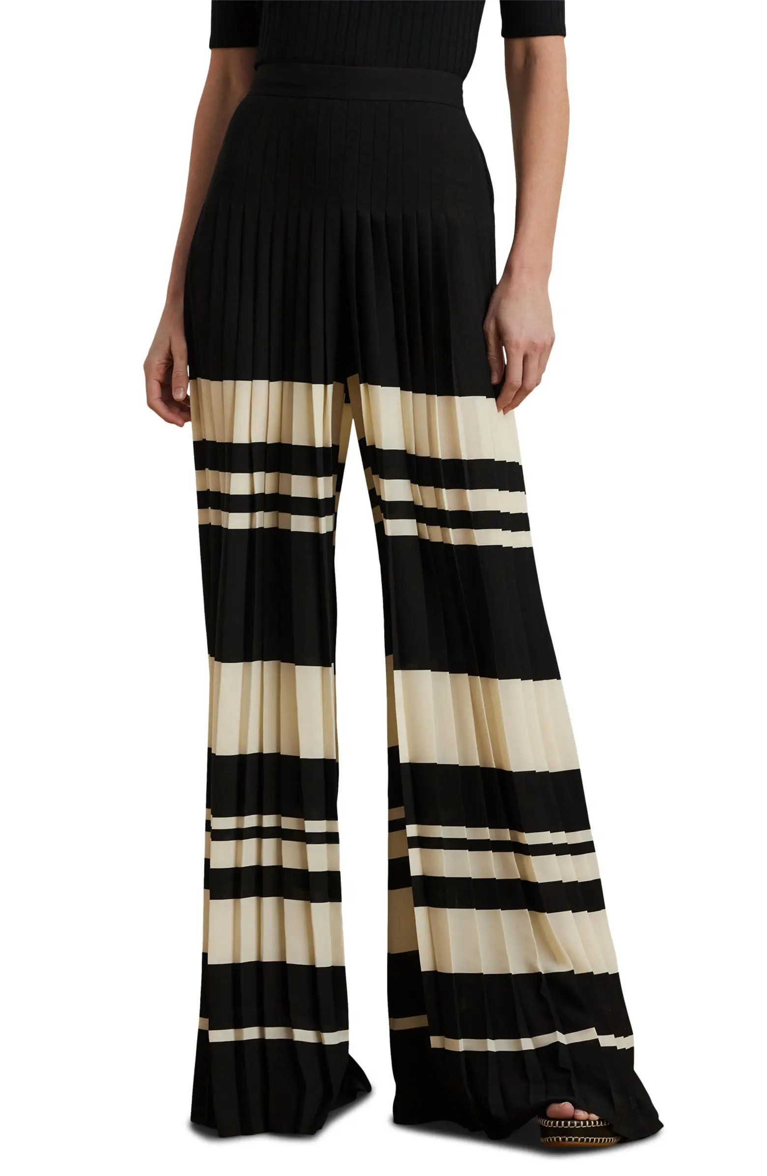 Pleated Stripe Georgette Wide Leg Pants | Nordstrom