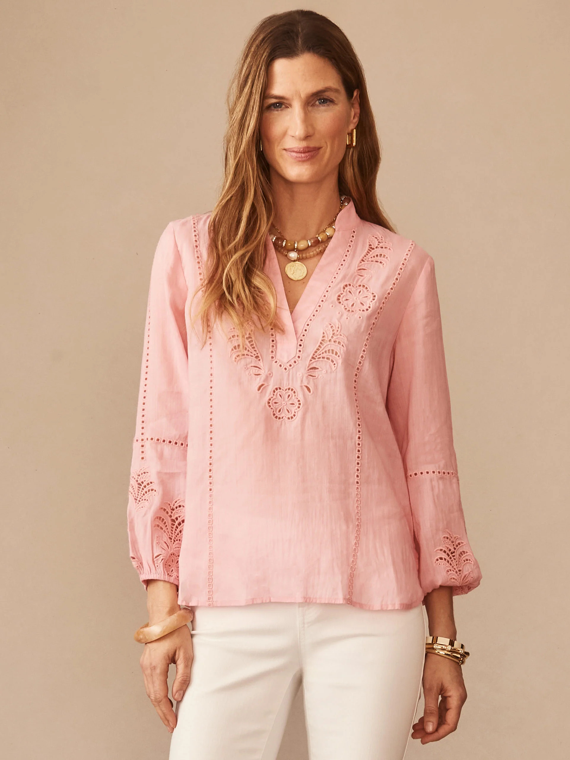J.McLaughlin Women's Varsha Blouse Pink Quartz, Size Medium | Tencel | J.McLaughlin