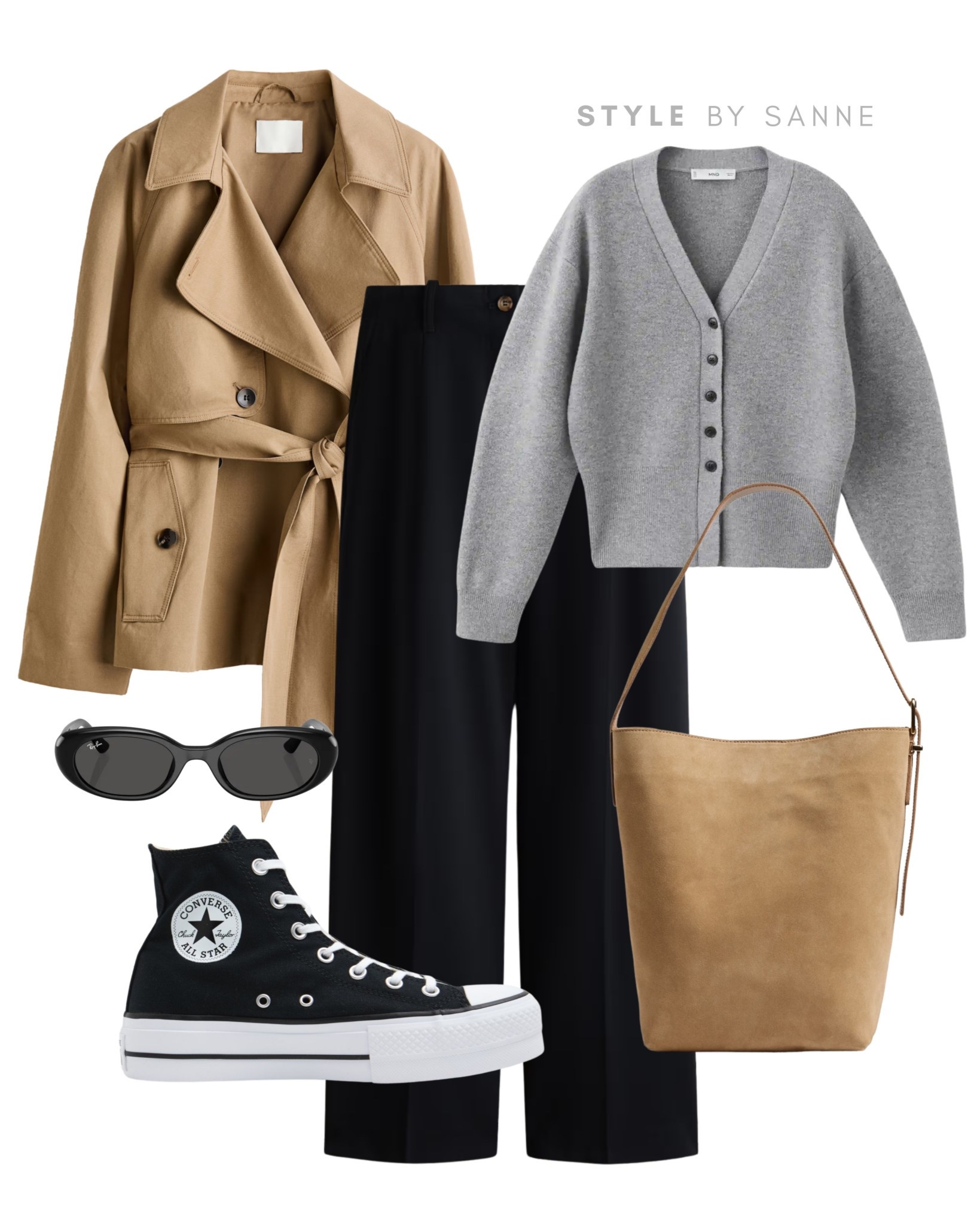 A classic camel trench layered over a soft grey cardigan and tailored black trousers creates a timeless, effortless look. Finished with Converse, a suede shoulder bag and minimal sunglasses for relaxed everyday style.🖤

#LTKstyletip #LTKworkwear #LTKspring