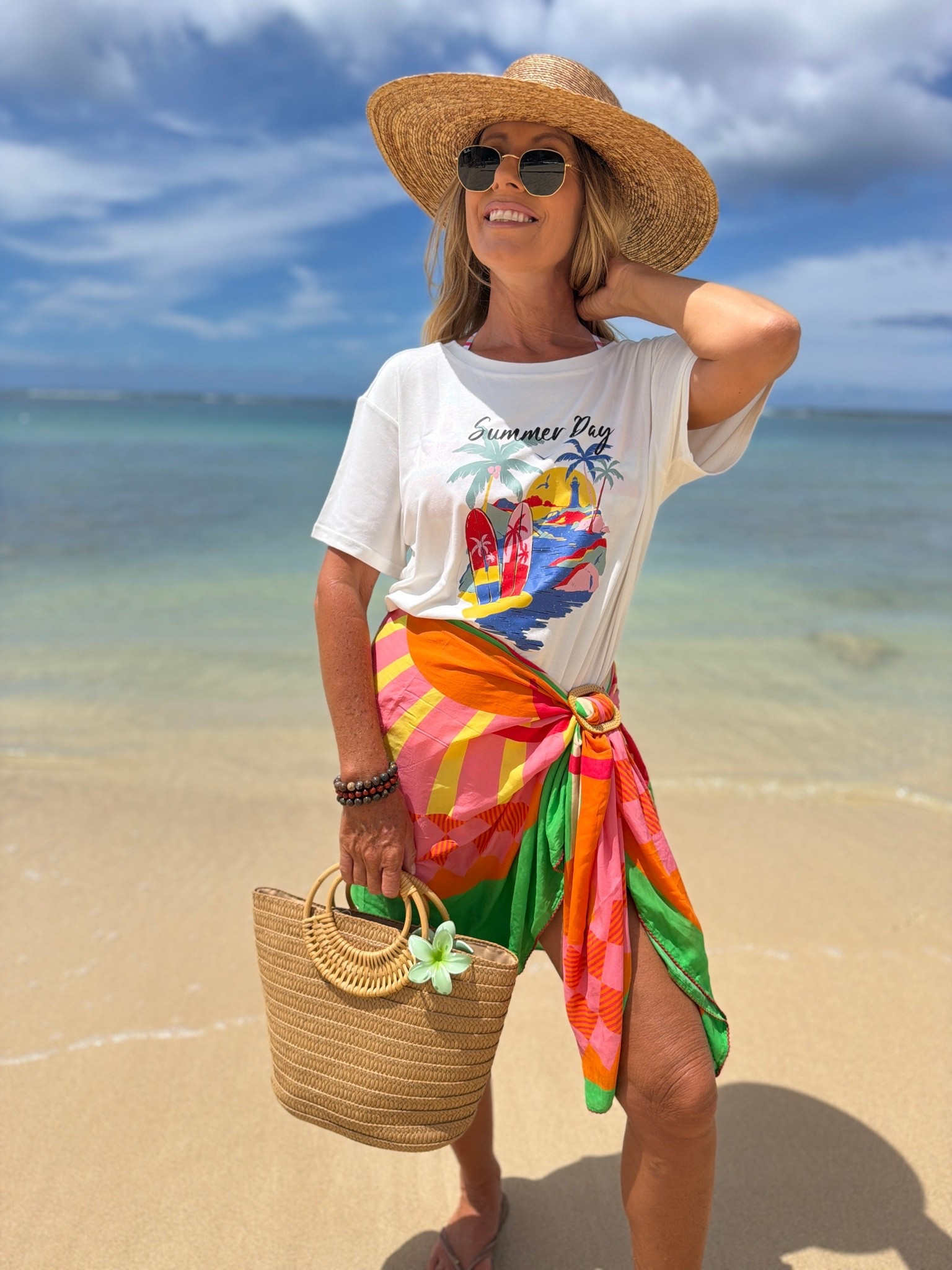 Bring some tropical color to your beach wardrobe! 🌴 This fun beach outfit idea pairs a casual graphic T-shirt with a colorful sarong wrap skirt, oversized straw sun hat, woven beach tote, and sunglasses. Perfect for a beach vacation, tropical getaway, resort wear, pool day, or summer outfit. A simple sarong is such an easy way to transform a basic outfit into a colorful, vacation-ready look! 🌺🏝️

Use code ISLE15 for 15% off on orders $70+ on @Cupshe

#LTKSwim #LTKU #LTKootd