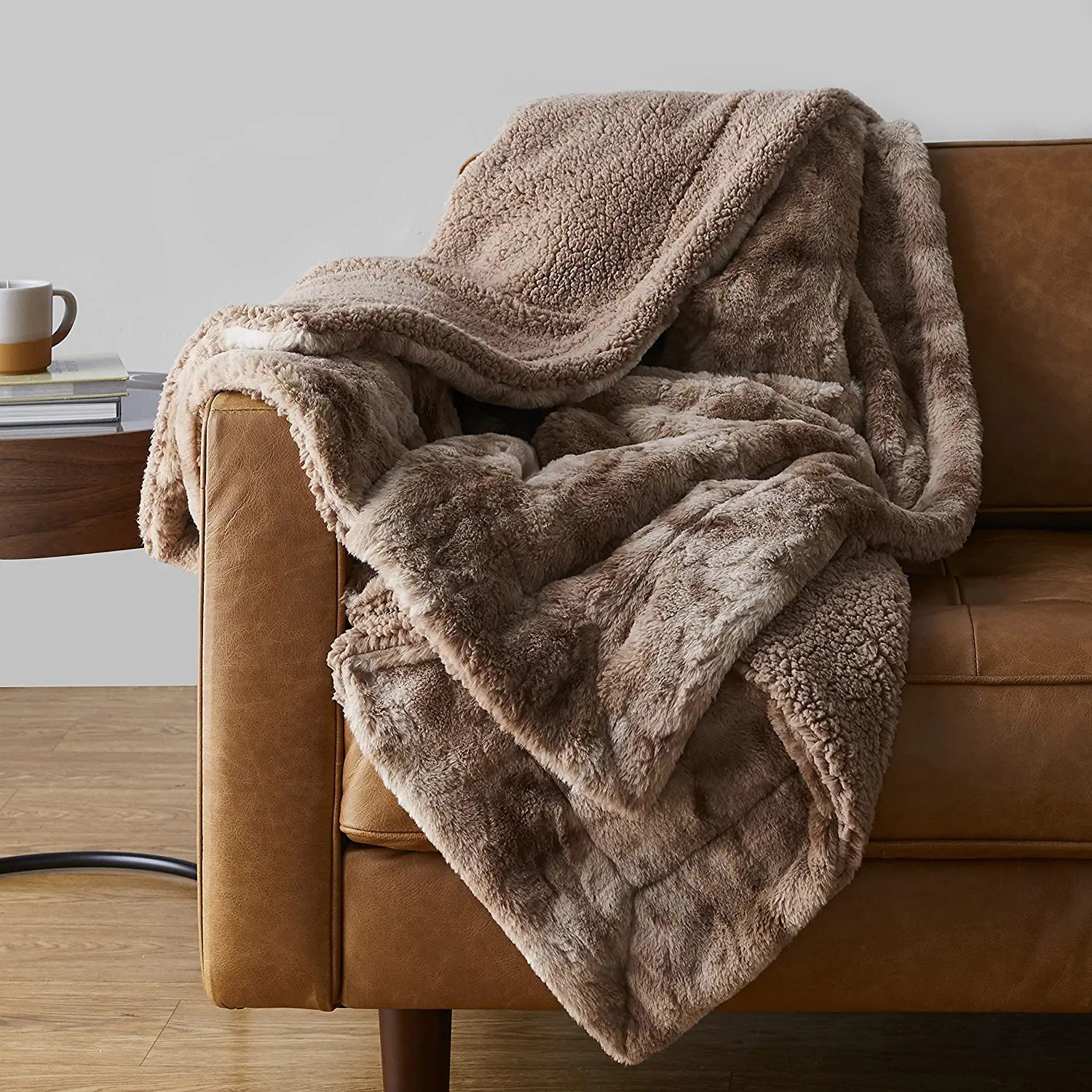 Amazon Basics Fuzzy Faux Fur Sherpa Throw Blanket, 50"x60" - Light Brown | Amazon (US)