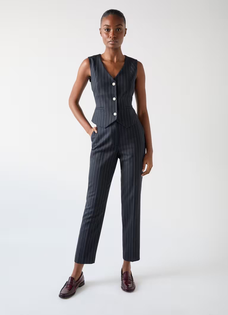 Bella Petite Blue & Navy Wool Pin Stripe Belted Trouser | L.K. Bennett (UK)