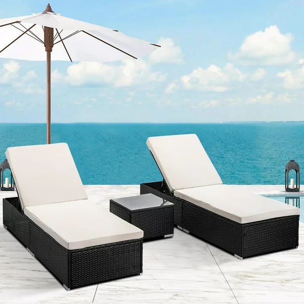 uhomepro 3-Piece Outdoor Patio Furniture Set Chaise Lounge, Patio Reclining Rattan Lounge Chair C... | Walmart (US)