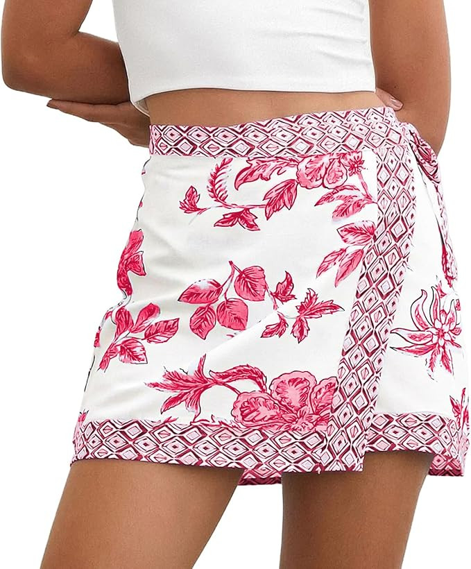 Womens Floral Wrap Short Skirt Summer Beach Mini Skirt Casual Knot Side High Waist A Line Vacatio... | Amazon (US)