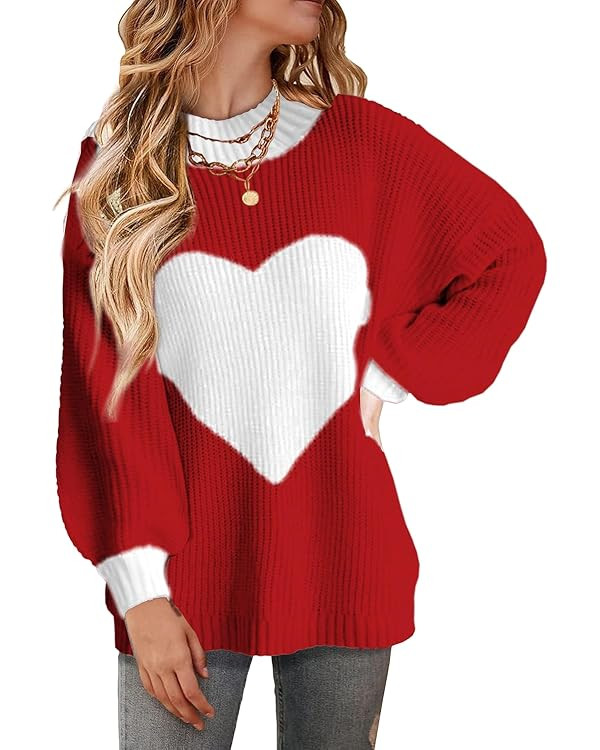 Valentine Heart Sweater for Women Gifts for Her Long Sleeve Crewneck Sweaters Women Casual Tops | Amazon (US)