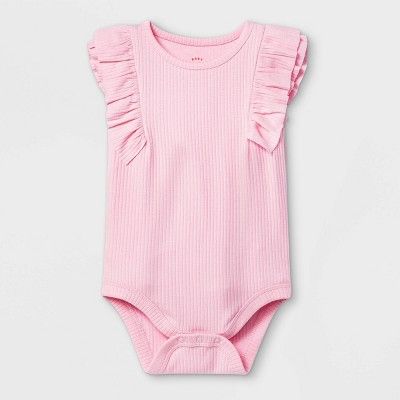 Baby Girls' Ruffle Ribbed Bodysuit - Cat & Jack™ Pink | Target