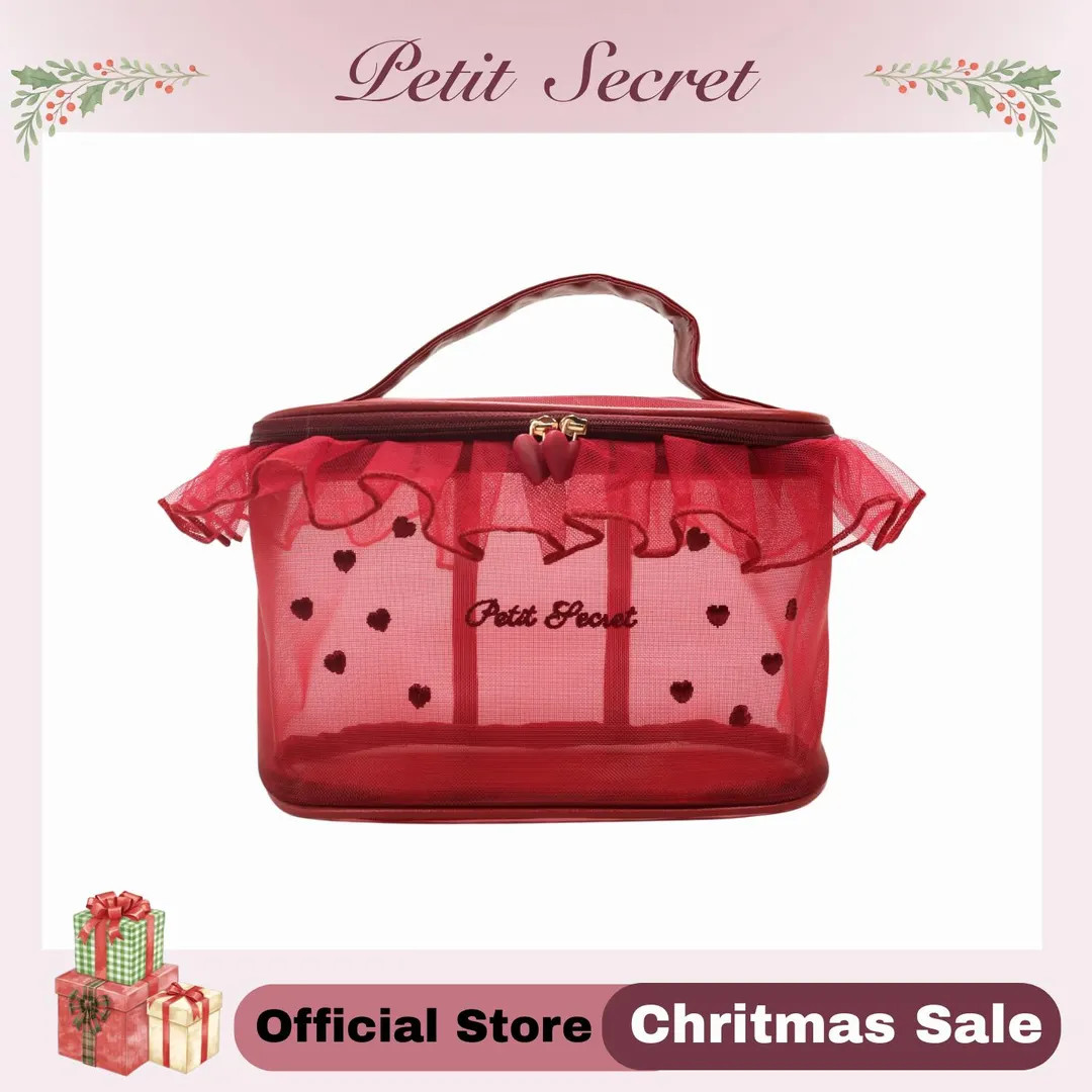 Petit Secret Big Elegant Mesh Makeup Bag With Delicate Heart Embroidery and Lace Detail, Perfect ... | Etsy (US)