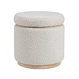 Linon Home Décor Cream Sherpa Round Storage Wooden Base by Linon Lexington Ottoman | Amazon (US)