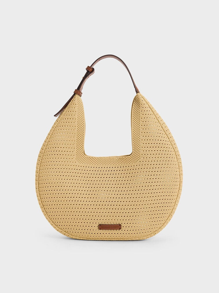 Sand Ida Knitted Striped Hobo Bag | CHARLES & KEITH | Charles & Keith EU
