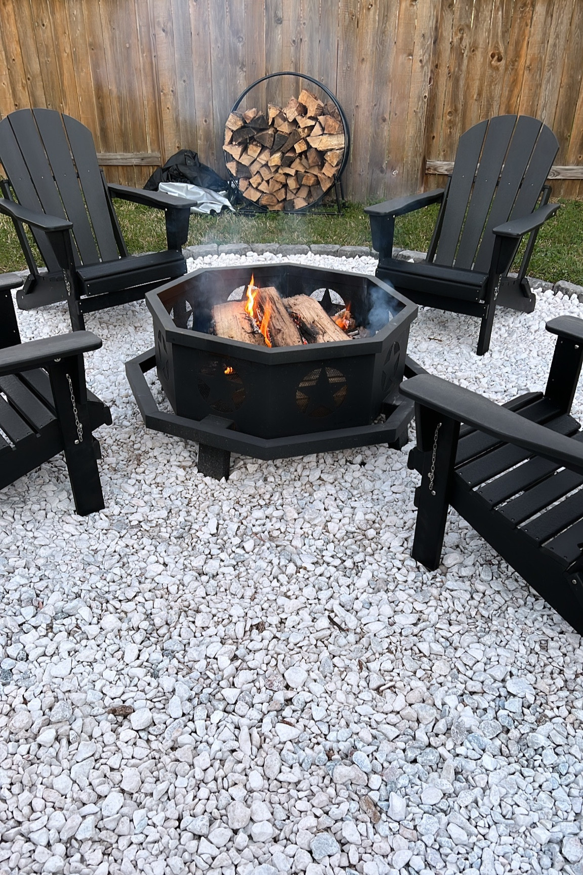 Adirondack chairs 
Backyard Firepit
Firewood holder 

#LTKfindsunder100 #LTKfindsunder50 #LTKhome