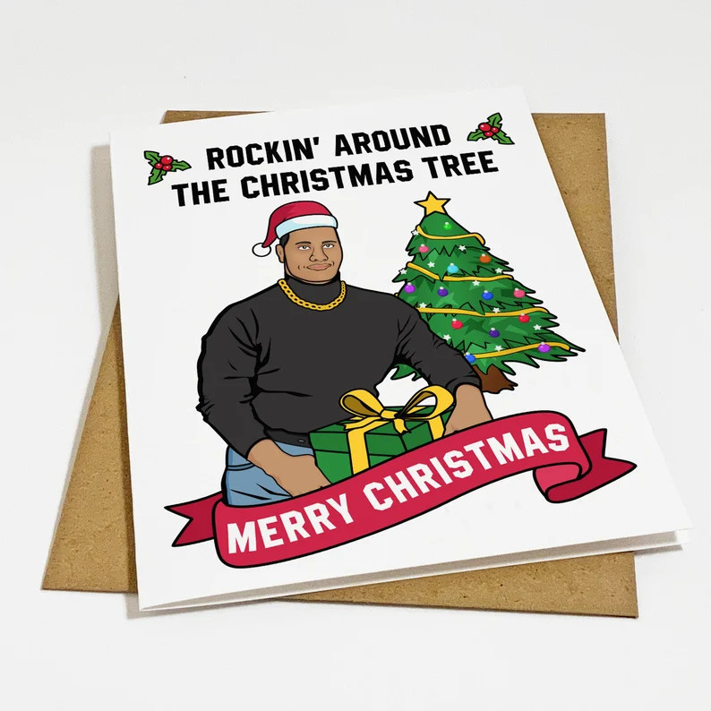 Funny Rock Meme Christmas Card - Meme Holiday Card - Rockin' Around The Christmas Tree - Pop Culture | Etsy (US)
