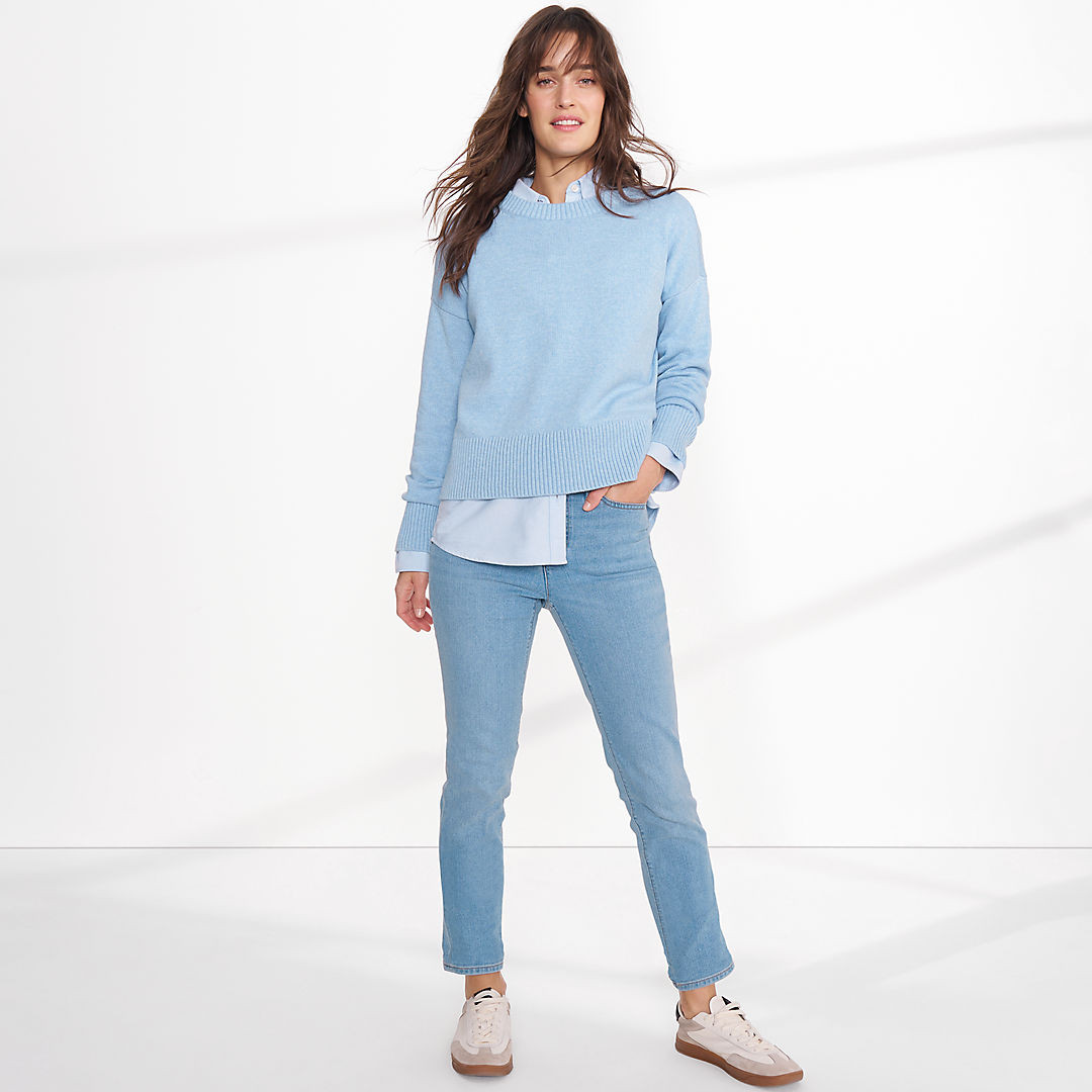 Women's Recover Mid Rise Straight Leg Blue Jeans | Lands' End (US)